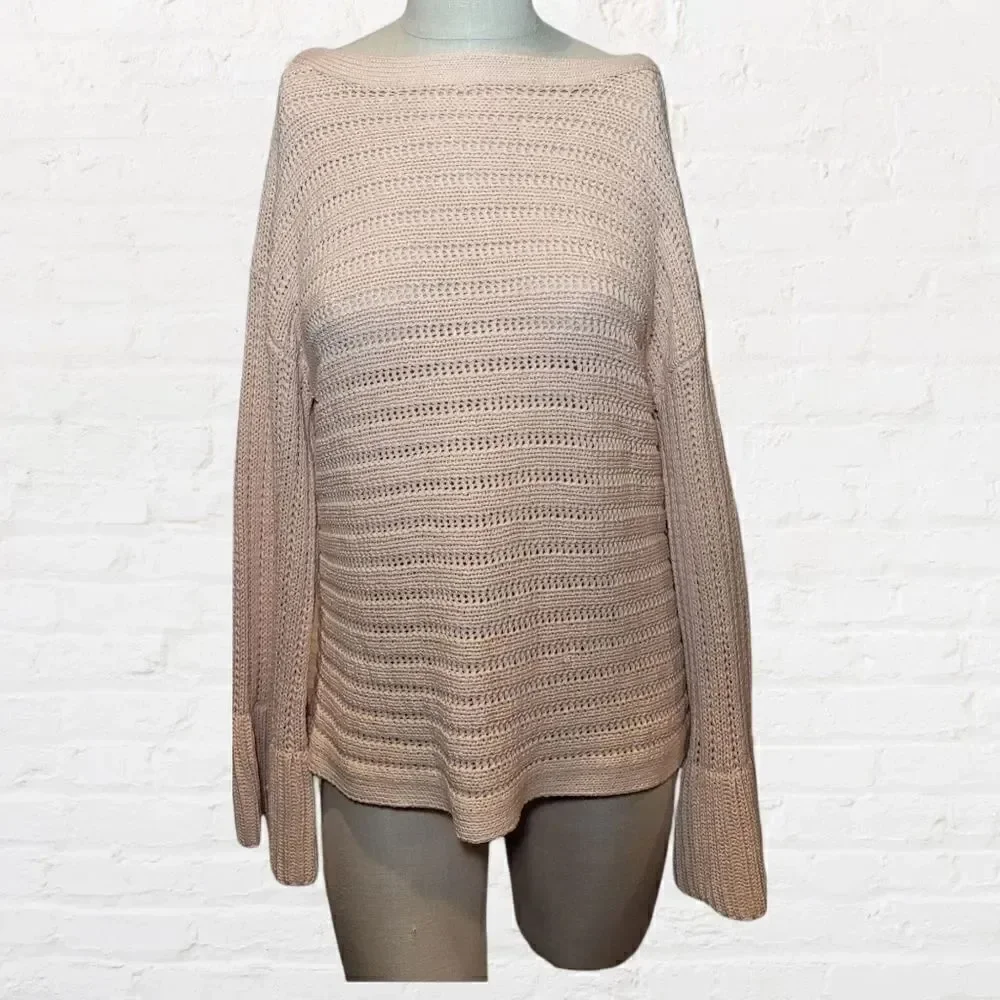 Ellen Tracy Women's Scoop Neck PEACH Sweater with Bell Sleeves, Size Large